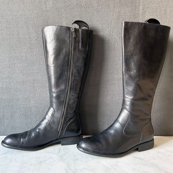 Born North Black Leather Knee High Riding Boots in Box - Women's Size 8.5 - Picture 1 of 15